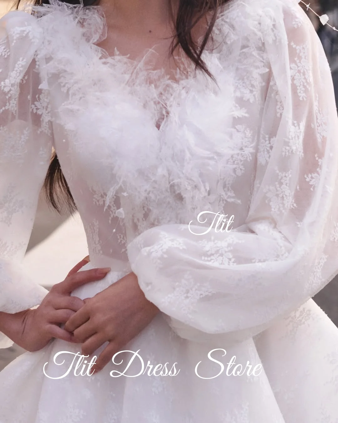 TLIT Elegant White Organza Short A-Line Evening Dress V-Neck Prom Gowns Tiered Feather Long Sleeve Customized vestidos de fiesta