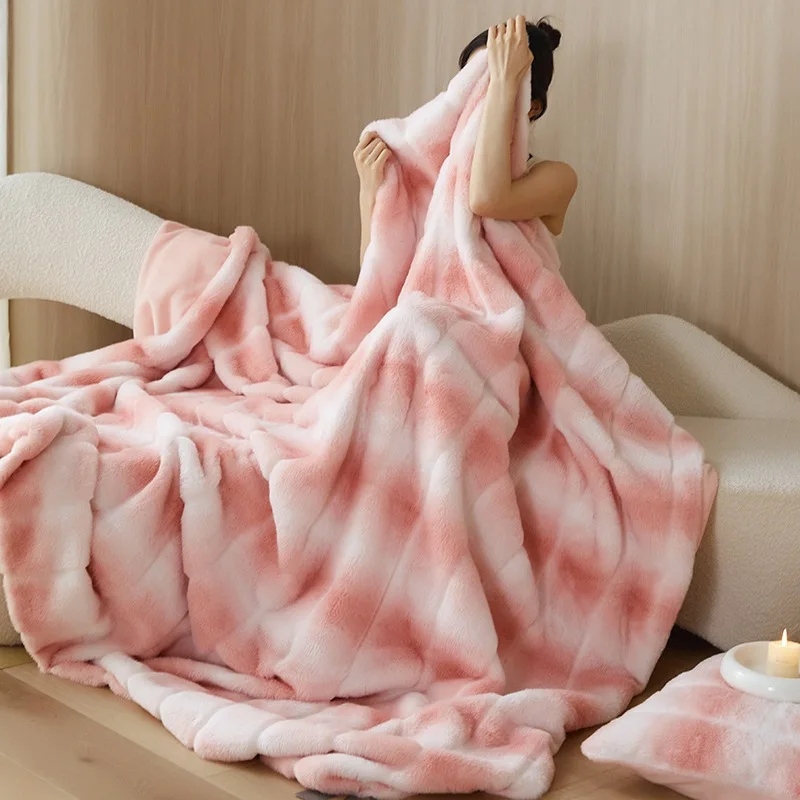 A-Class Autumn Winter Grid Milk Velvet Blanket Thick Warm Faux Fur Throw Blanket for Office Soft Multi-Purpose Anti-Static Shawl