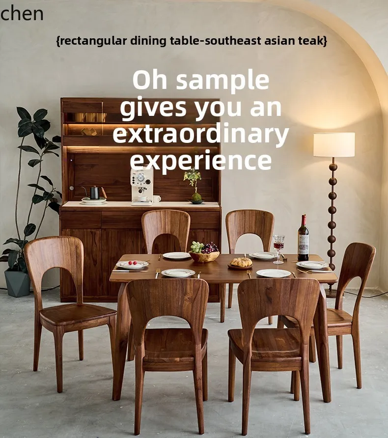 

LXC all solid wood dining table and chairs restaurant one table and six chairs rectangular dining table household