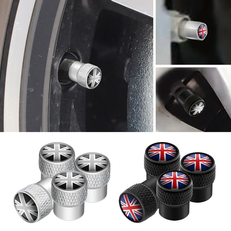 4Pcs/Set Zinc Alloy England British National Flag Emblem Car Wheel Tire Valve Stem Air Caps Dust Proof Cover For Universal Cars