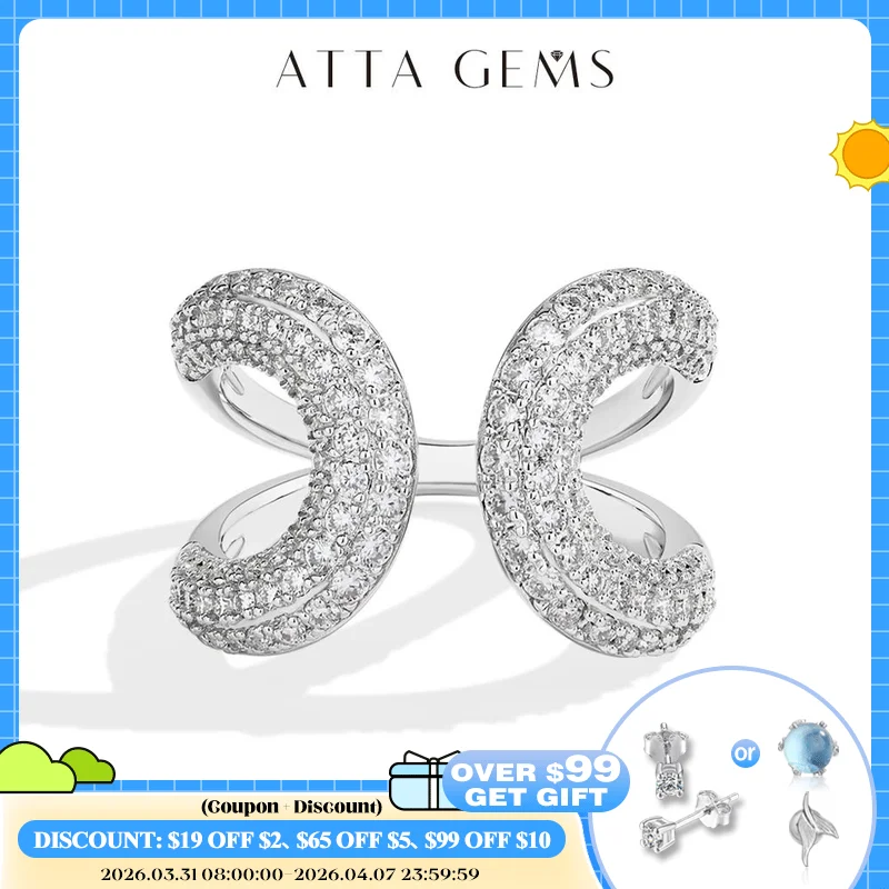 

ATTAGEMS регулируемое кольцо с муассанитом, полый дизайн DVVS1, стерлинговое серебро 925 пробы, кольца для беспокойства, ремешок для женщин и девочек, вечерние украшения