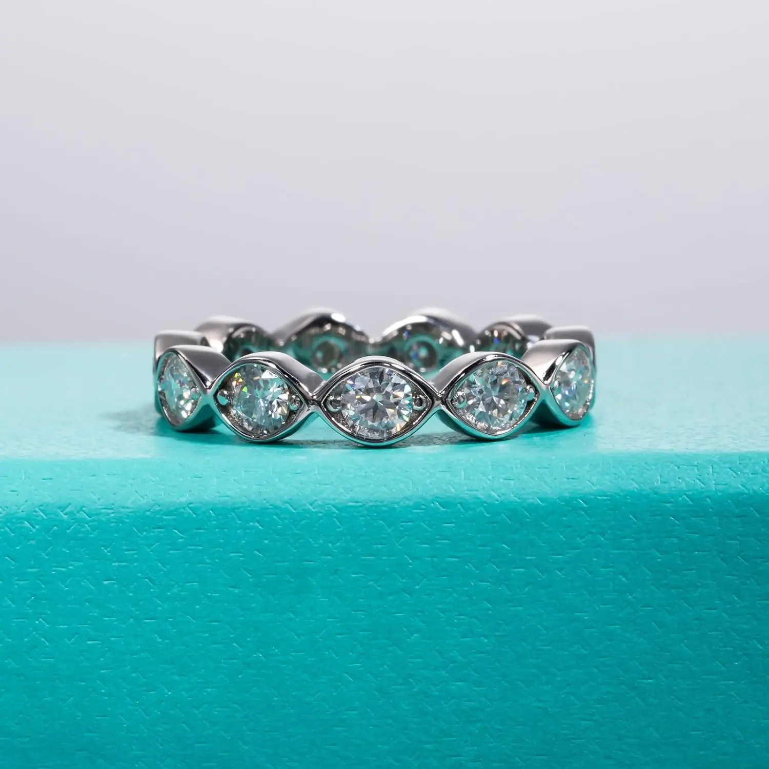 

S925 Sterling Silver Ring For Women Lab Grown Moissanite Diamond Eternity Wedding Band Ring D Color Rings with GRA Certificate