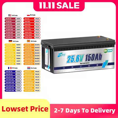 HRBEEnerg 24V 150Ah LiFePO4 Lithium Battery Pack 100A BMS 8000+ Cycles For RV,Solar,Marine,Camping,Trolling Motor,off-Grid