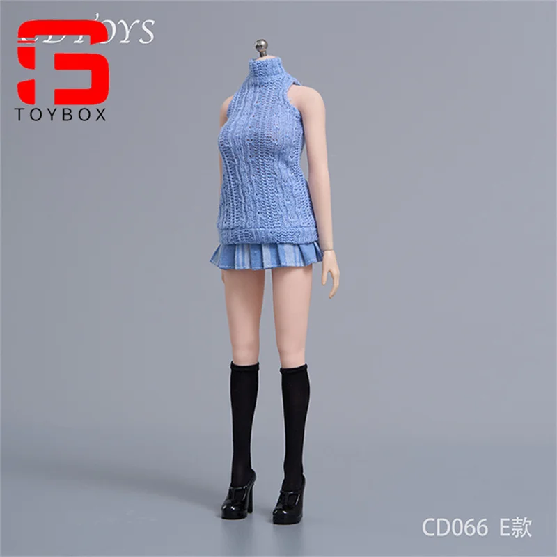 cdtoys cd066 Escala 1/6, chaleco tejido de cuello alto para estudiantes, falda JK, modelo de ropa apto para cuerpo de figura de acción de soldado femenino de 12 pulgadas