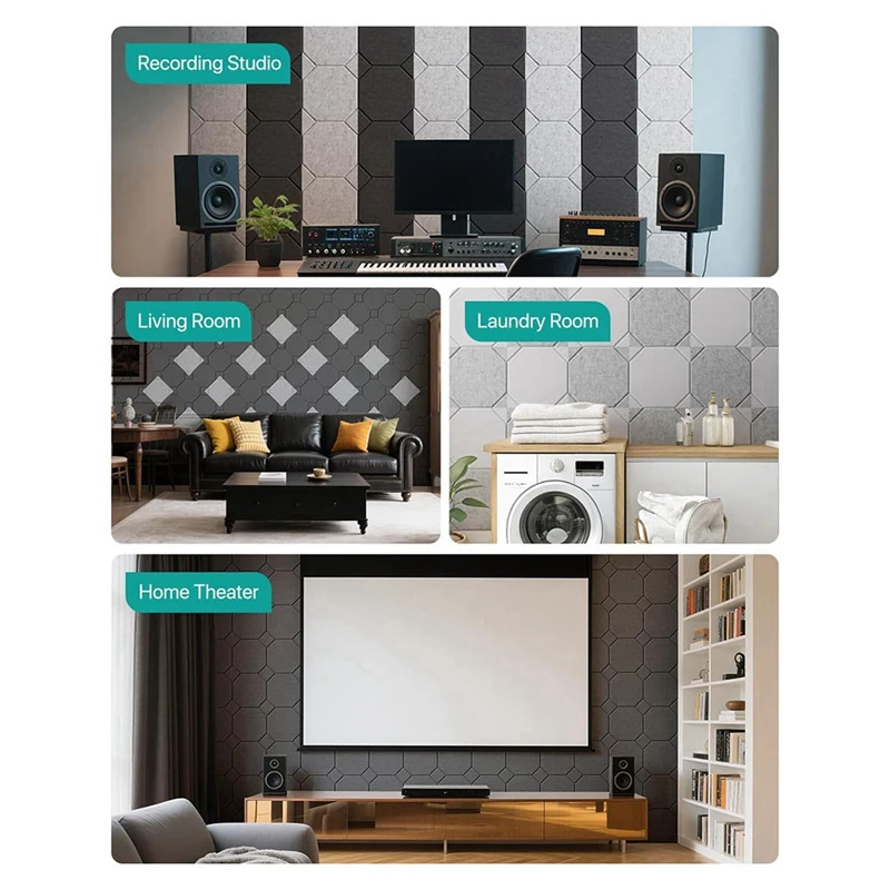 

12 упаковок акустических панелей, самоклеящиеся, звукоизоляционные стеновые панели, звукоизоляционные панели для дверей, потолка, домашнего офиса, C-ABWY