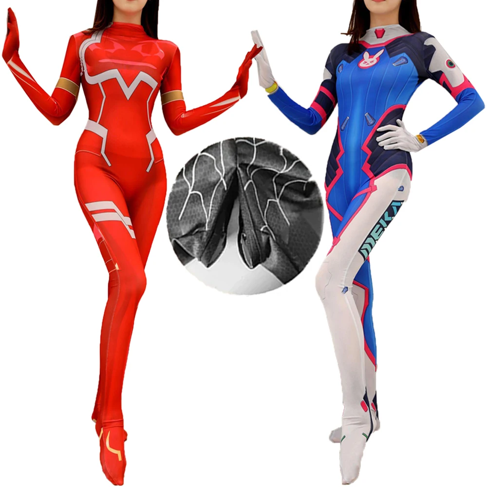 Overwatch Zentai Halloween Costume Zero Two Sexy Zentai Suit Open Crotch with Zipper Women Spandex Carnival Party Elegant Dress