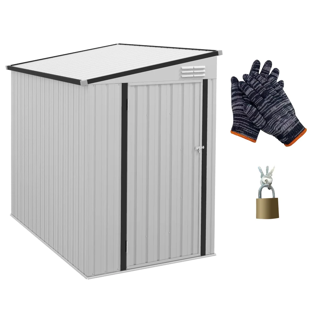 4' x 6' Metal Outdoor Storage Shed, Lean to Storage Shed, Garden Tool Storage House with Lockable Door and 2 Air Vents