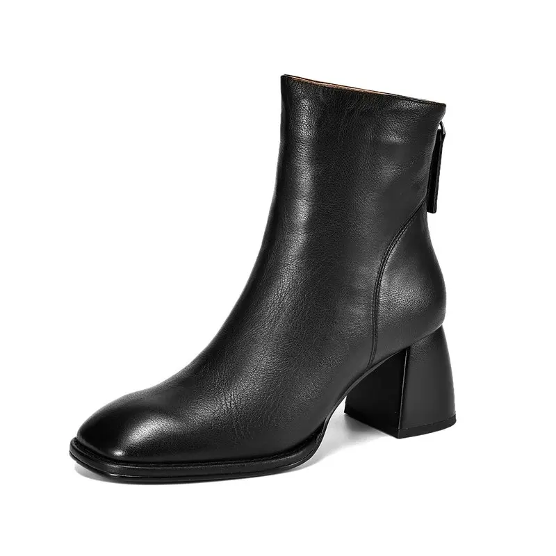 

2025 Autumn/Winter British Style Genuine Leather Ankle Modern Square Toe Boots Women