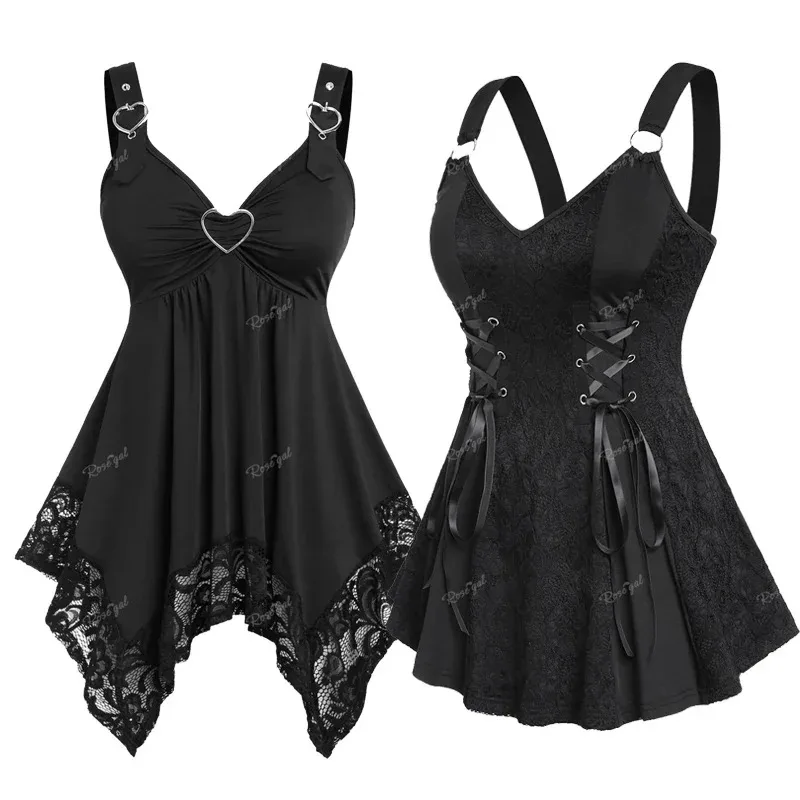 

♥ Новинка 2026: Модный летний топ ROSEGAL больших размеров с панелями, пряжками-сердечками, асимметричным подолом и шнуровкой на спине, черный, для женщин ♥ ♥ ★