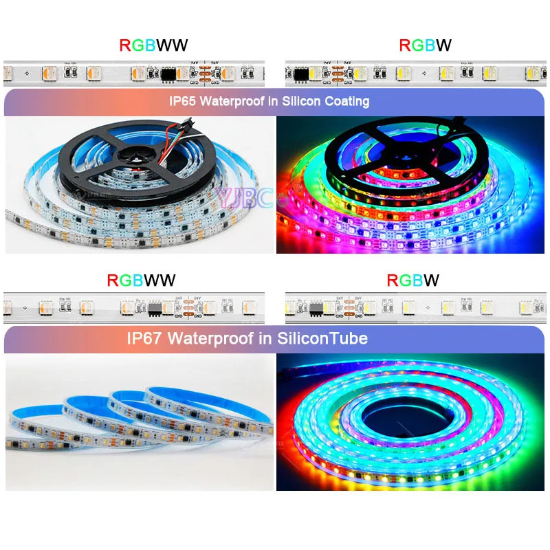 5m 12V 24V RGBW RGBWW 4 in 1 LED strip tape addressable lights WS1814A SMD 5050 RGB+White/Warm white light bar External IC