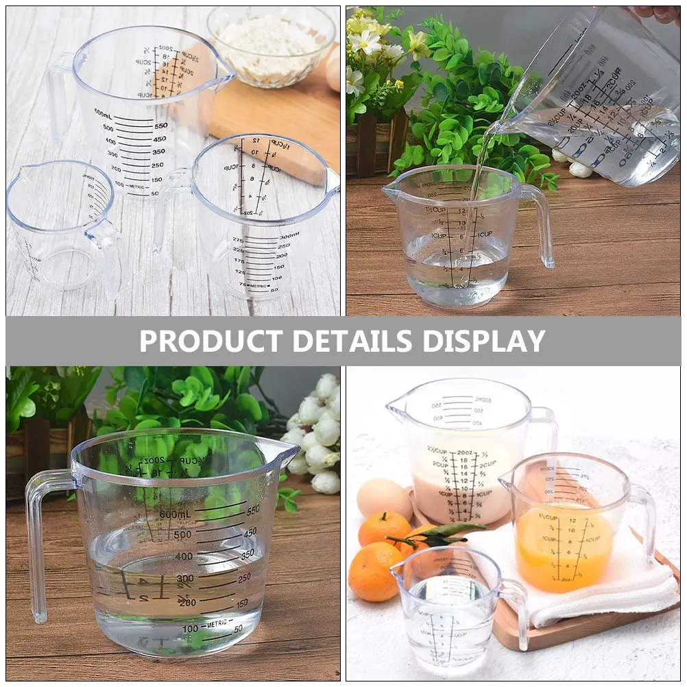 3Pcs Premium PP Transparent Measuring Cups with High Contrast Scale Graduated Beakers for Cooking Baking Experiments Liquid