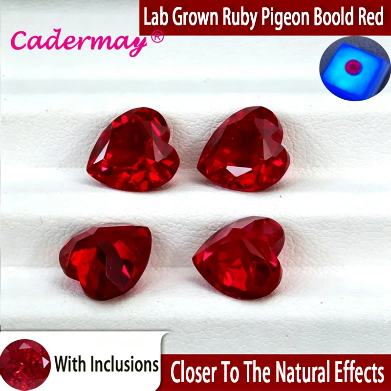 CADERMAY Heart Cut Lab Grown Ruby Pigeon Blood Red Loose Stones With Inclusion With AGL Certificate For Customize Jewelry Making