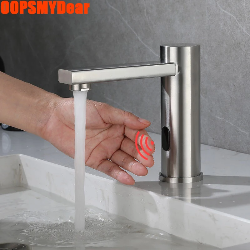 

Infrared Motion Sensor Faucet Bathroom Deck Mount Touchless Tap Basin Sink Stainless Steel Smart Induction Battery Faucets Crane