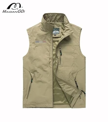 MAIDANGDI Men's Sleeveless Jacket Solid Color Zippered Nylon Fabric  Multiple Colors  Large Pockets  High Collar Oversized