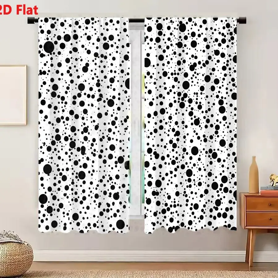 2Pcs Curtains 2D Flat Black And White Abstract Pattern With Random Solid Circular Dots On White Background Window Drapes for Bed