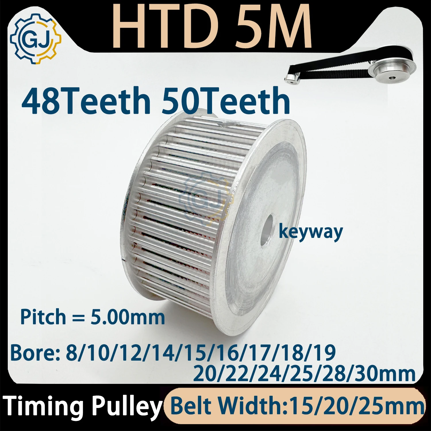 48Teeth 50Teeth HTD 5M AF-Type 48T 50T HTD5M Timing Pulley Pitch 5mm Bore 8-30mm for 15/20/25mm Width Belt Used In Linear Pulley