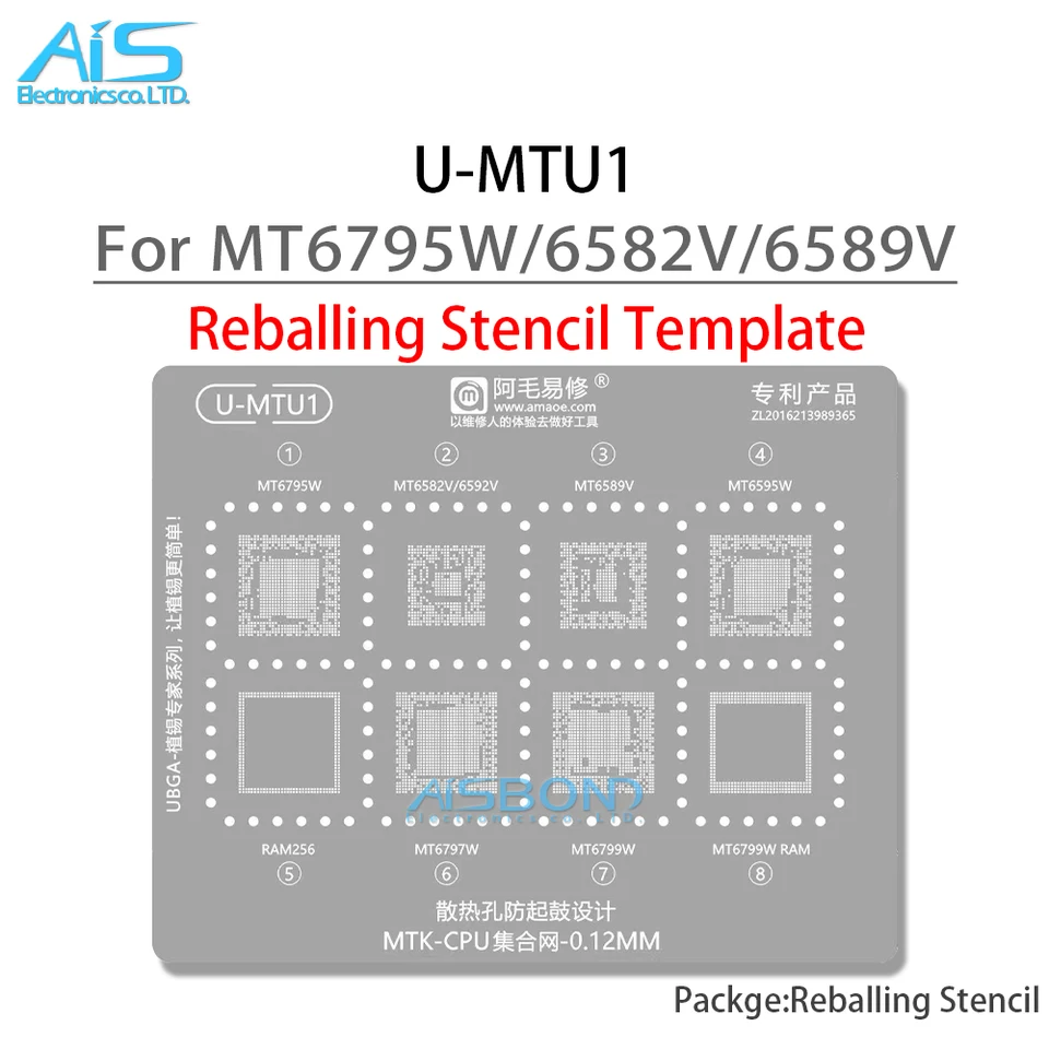 U-MTU 1-5 Plantilla de Reballing BGA para CPUs Qualcomm MT6991Z MT6889Z MT6989W MT6893Z MT6983Z MT6833V MT6873V MT6761V MT6595W 2
