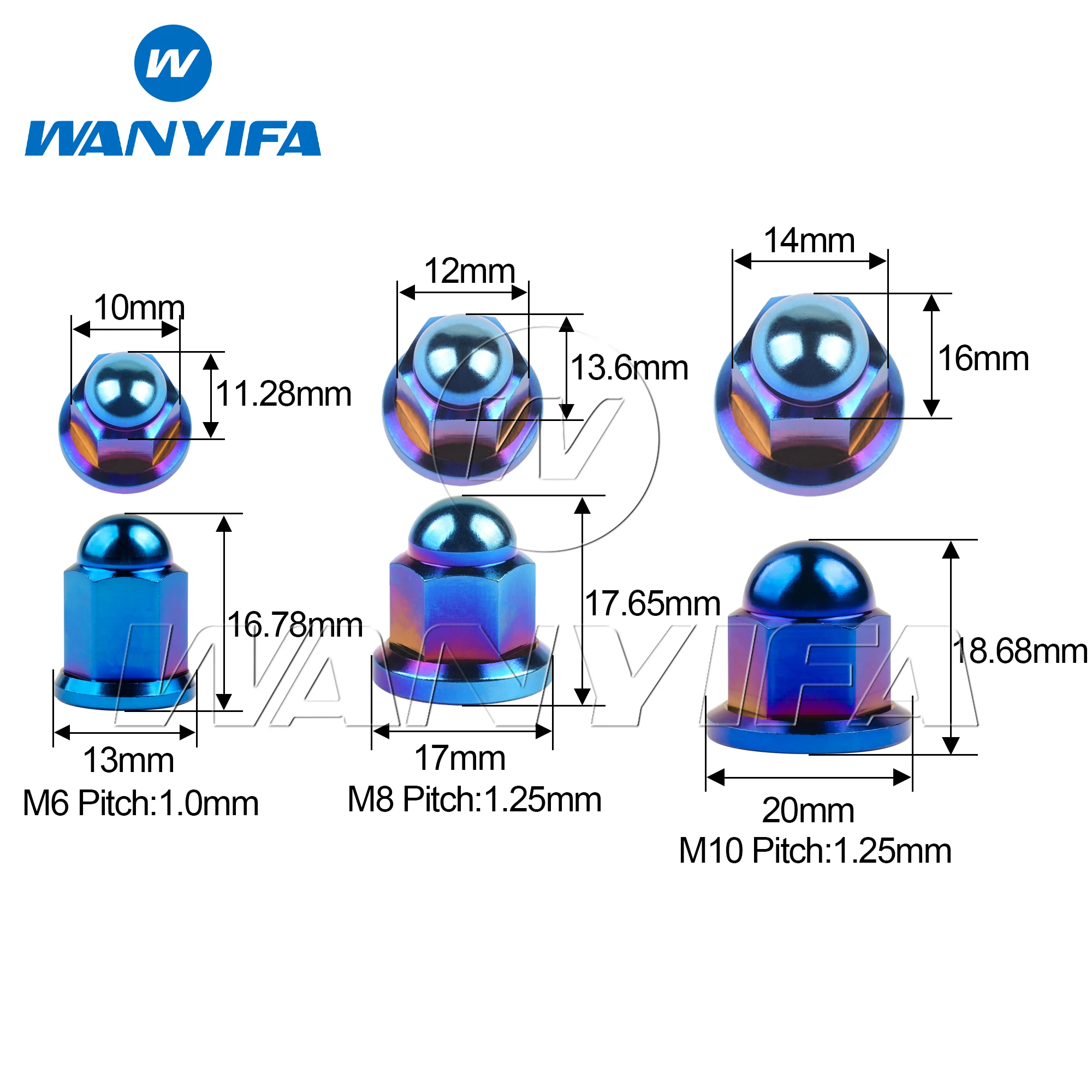 Wanyifa Titanium Nut M6 M8 M10 Dome Cap Hexagonal Acorn Nuts for Motorcycle Car Exhaust Pipe Ti Alloy Fasteners
