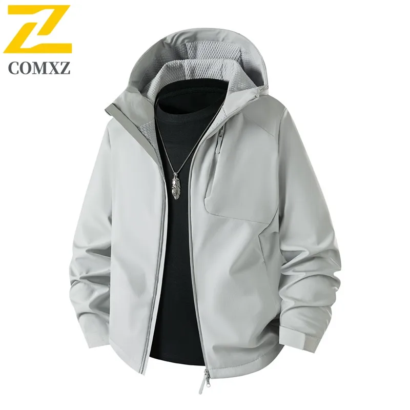 

COMXZ Mens Jacket Classic Hooded Mountaineering Windproof Motorcycle Coat Casual Travel Comfortable Durable Autumn New Clothing