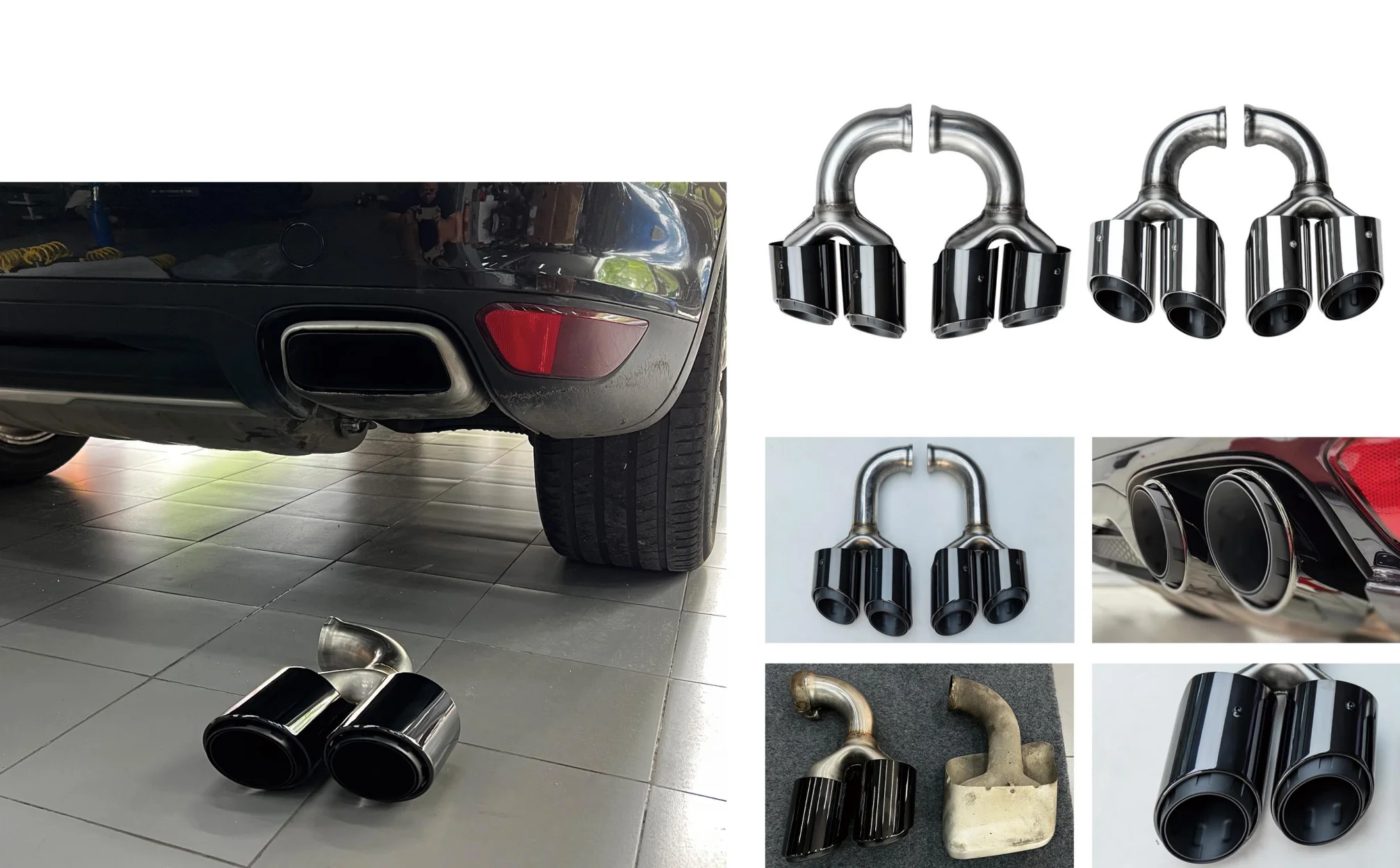 Car exhaust tailpipe modified bright black sports exhaust tips for  Cayenne 2011-2014 Three-layer titanium-plated black