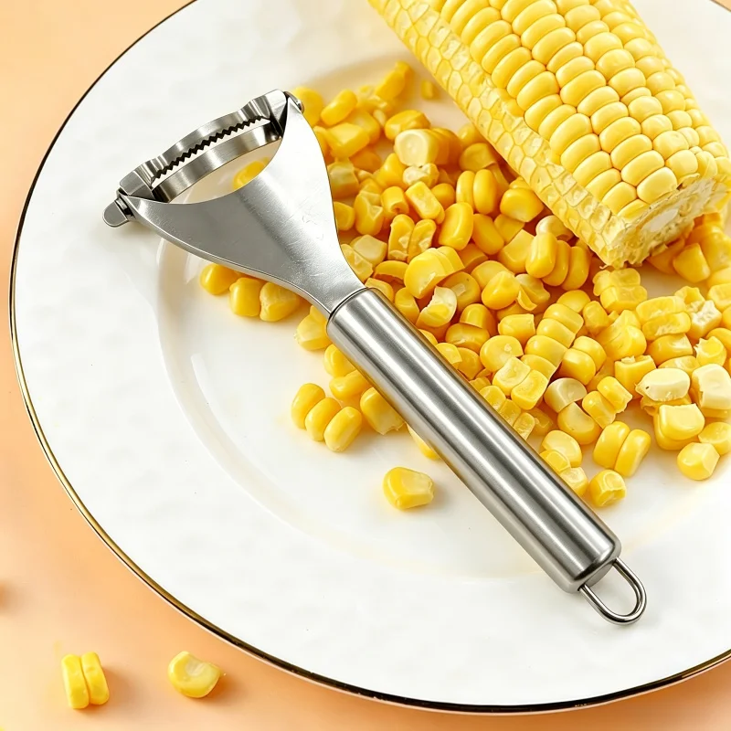 1Single-piece stainless steel corn peeler and thresher，Multifunctional kitchen utensils，Quickly separate corn kernels，Can peel f