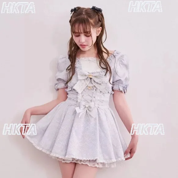 الألغام اليابانية الإنتاج الضخم الحلو لطيف لوليتا الجاكار الدانتيل فستان قصير الأكمام مجموعة تي شيرتات قصيرة للأطفال 2026 فستان صيفي جديد قطعتين مجموعة #6