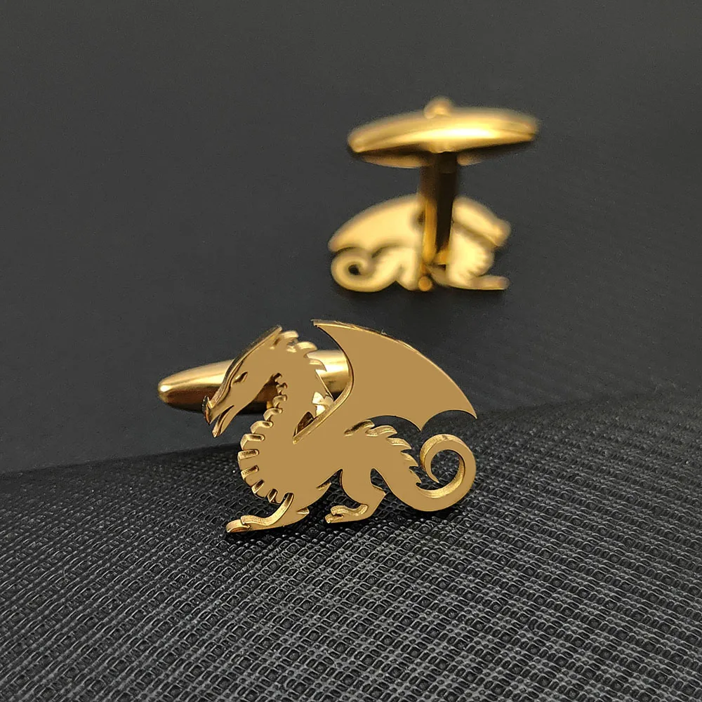 أزرار أكمام بشعار التنين المطلية بالذهب من الفولاذ المقاوم للصدأ، وهدايا الهالوين وعيد الشكر وعيد الميلاد وعيد الميلاد والعام الجديد #4