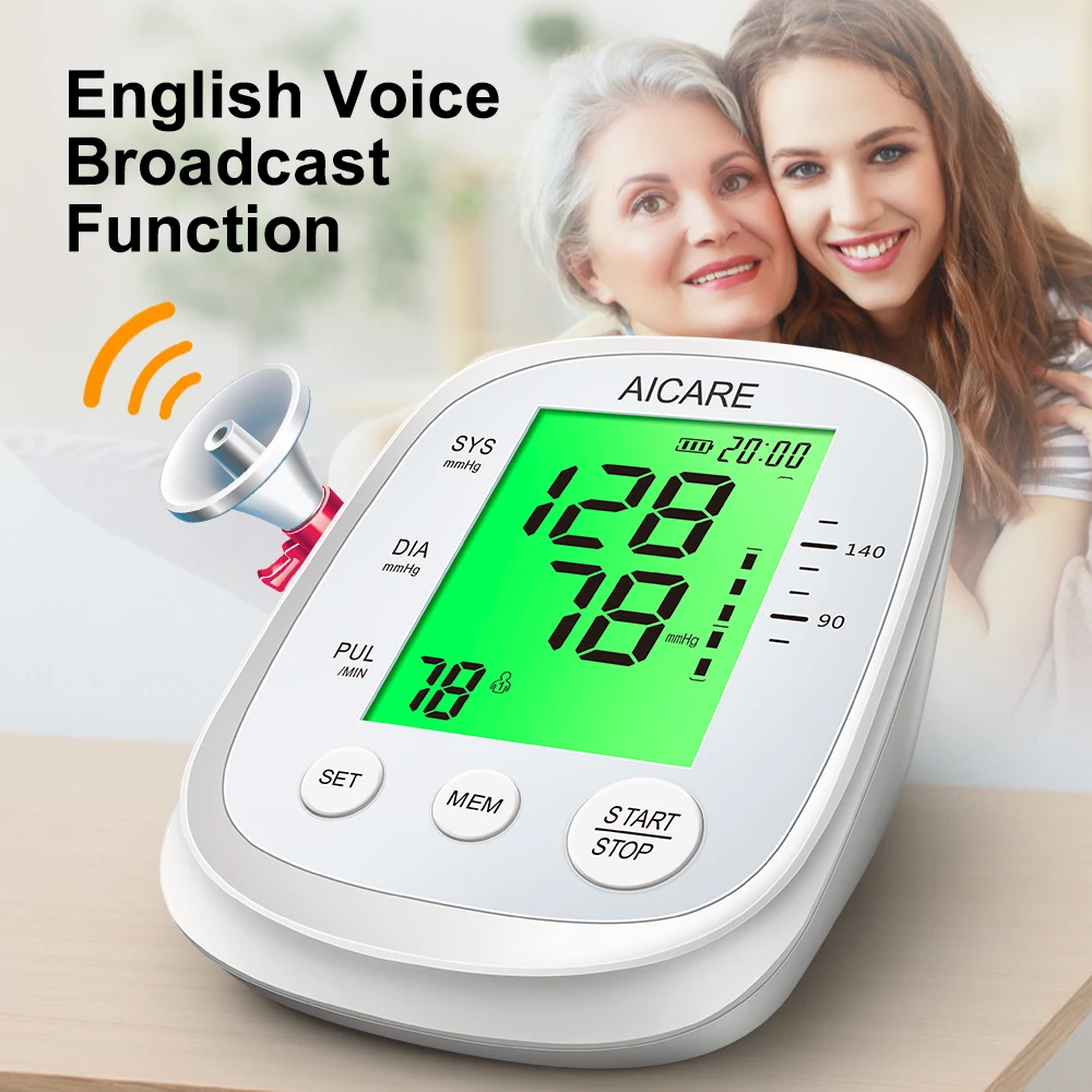 AICARE Blood Pressure Monitor Upper Arm Blood Pressure Meter Digital Tonometer Automatic BP Medical Sphygmomanometer Pulse