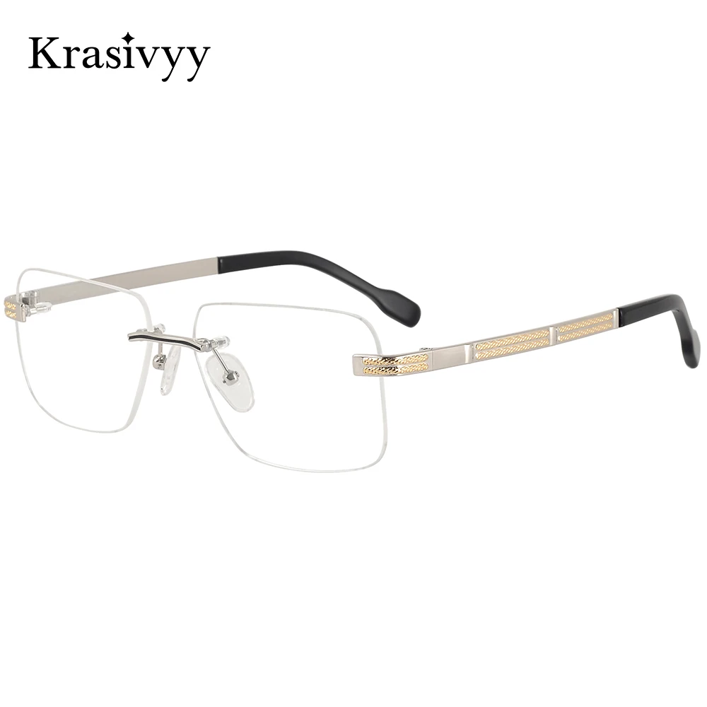 

Krasivyy Pure Titanium Rimless Glasses Frame Men Ultralight Square Business Design Eyeglasses Male New European Brand Eyewear