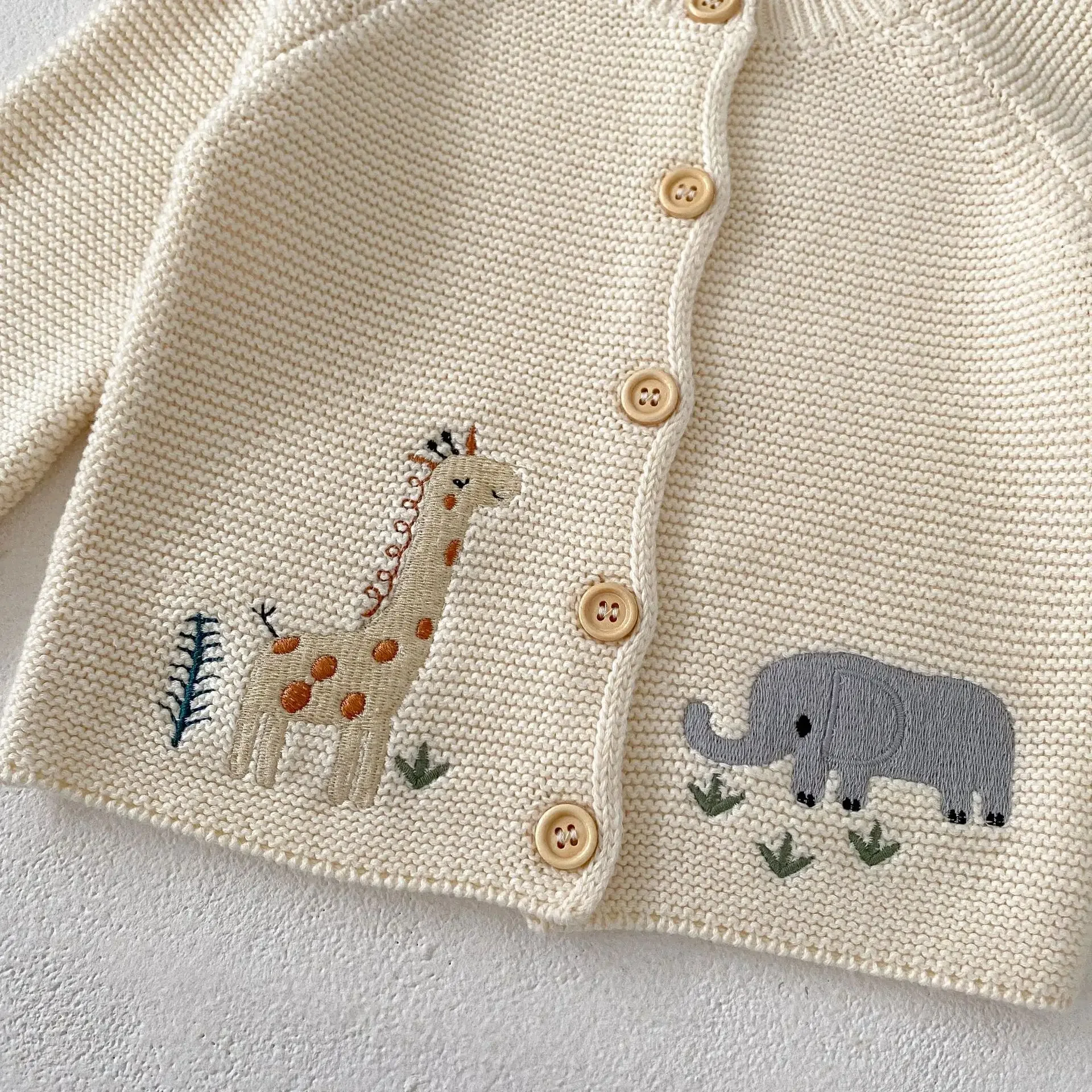 2024 Autumn Baby Sweater For 0-3Years Newborn Boy Girl Long Sleeve Cartoon Elephant Knitwear Cardigan Tops Warm Clothes