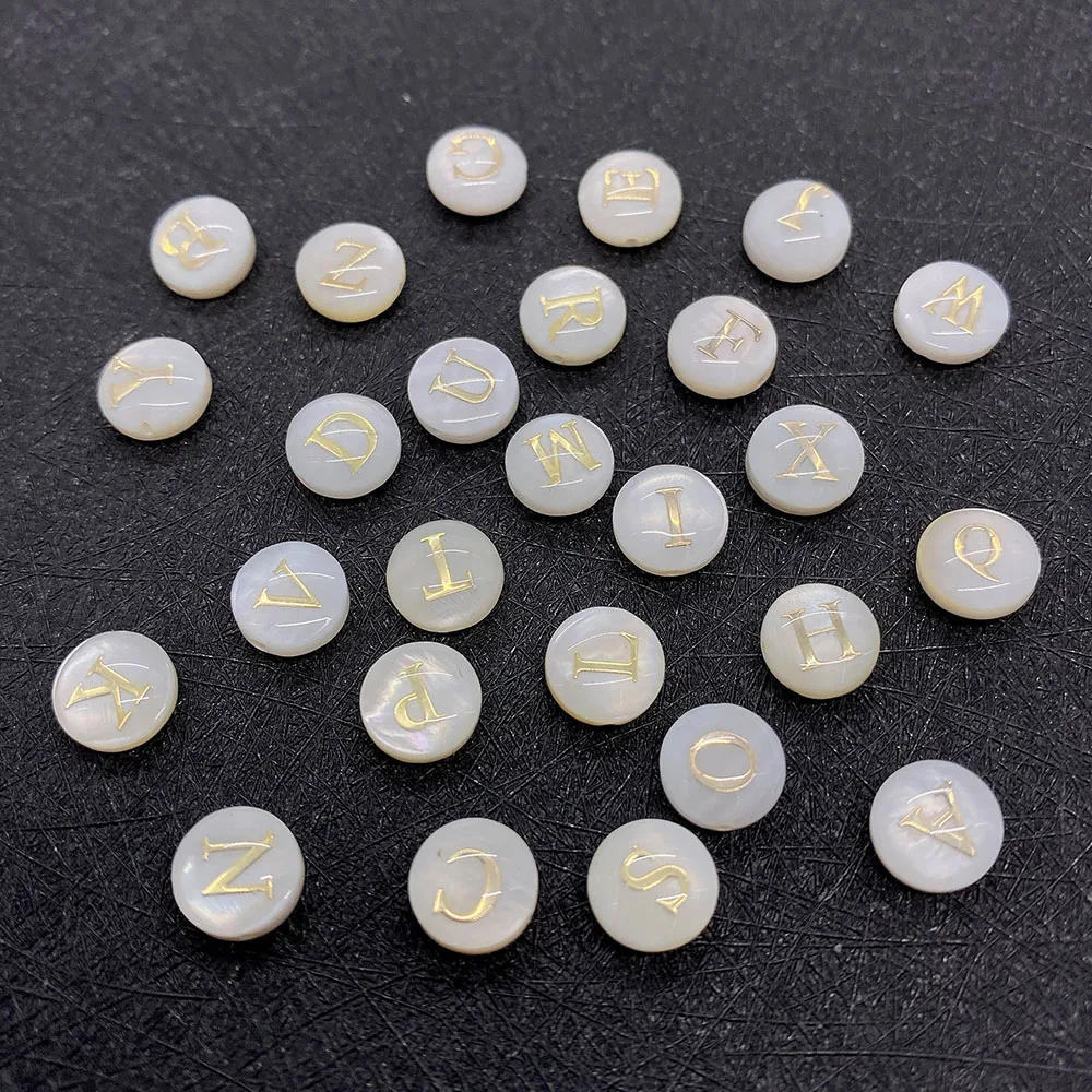 Image 5: Perle de l'alphabet coquillage d'eau douce, 26 lettres anglaises, nacre blanche, bijoux exécutifs, bracelet à faire soi-même, accessoires pendentif, 10 pièces