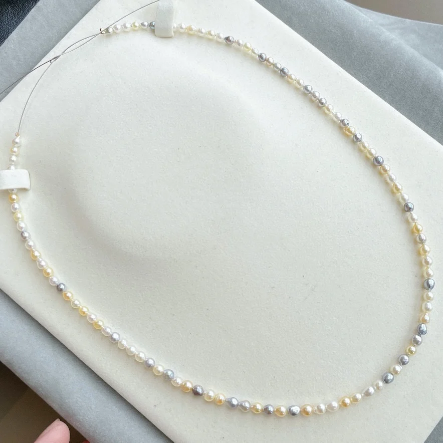 

Natural Mixed Color Pearl Necklace 4-5mm Colorful Multi-color BMW Caron Freshwater Pearls Can Be Worn Stacked