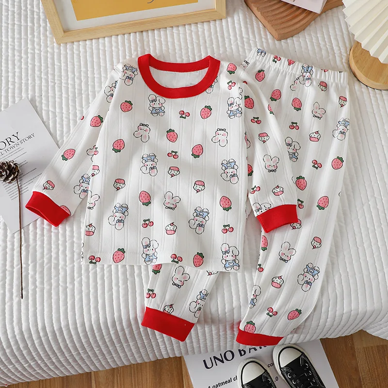 Autumn Winter New Children's Underwear Set Cotton Pajamas Boys Girls Cute Print Pattern Loungewear Set Thickened Autumn Clothes