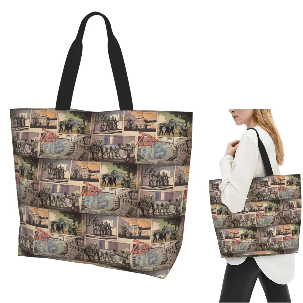 COD Zombies Kino Der Toten Loading Screen Shopping Tote Bag Canvas Large Capacity Shoulder Bags Shopper Grocery Handbag