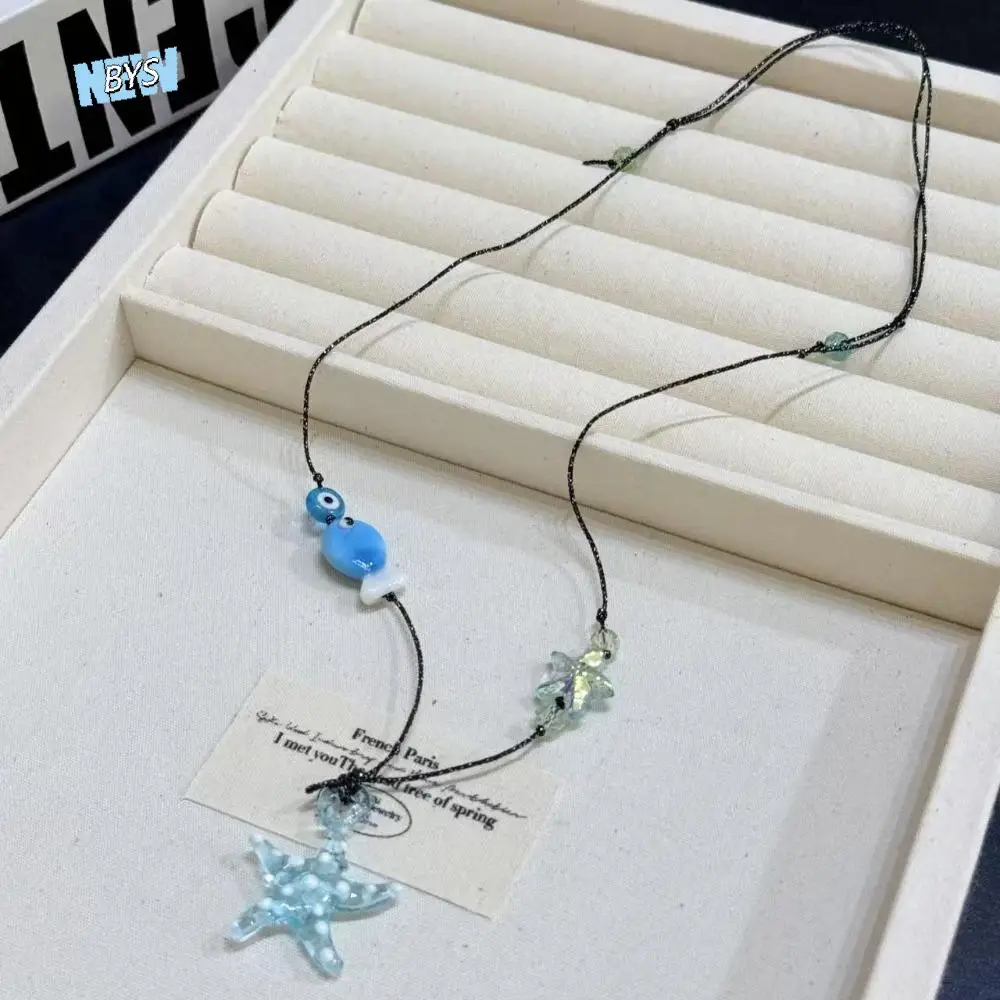 

Ocean Sea Series Fish Starfish Necklace Bohemian Ornaments Ceramic Fish Pendant Starfish Resin Boho Ethnic Necklace Beach