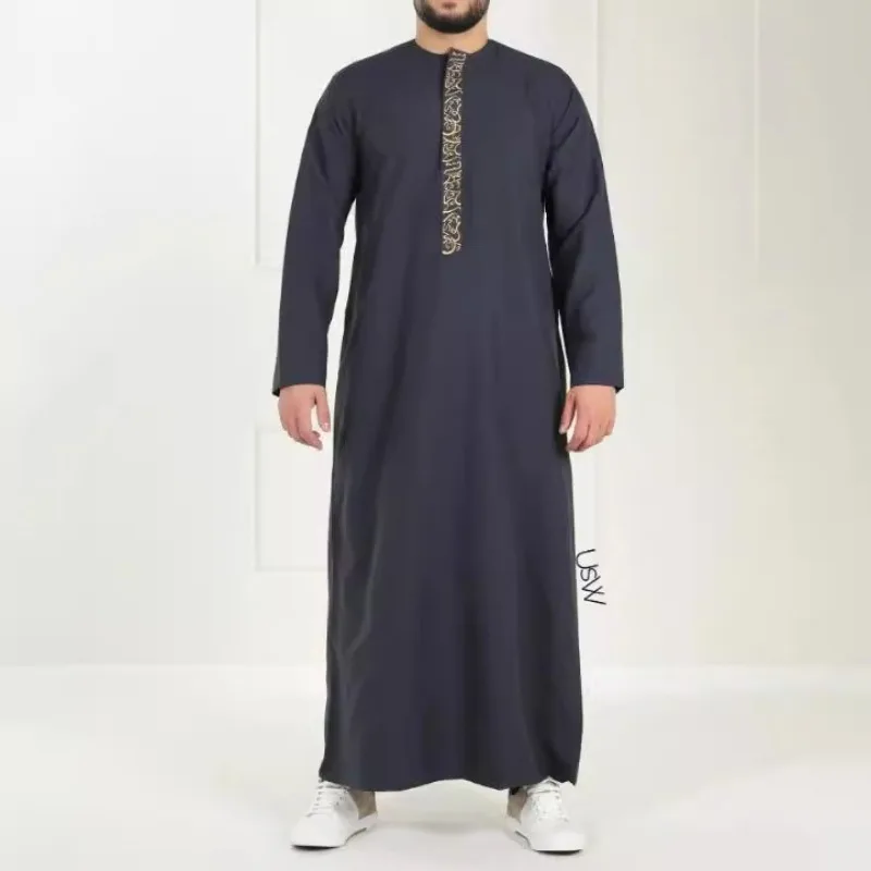 Neue muslimische bestickte Robe Langarm Abaya Ethno-Stil arabische Herren lose Robe Naher Osten Kleidung BANQUET