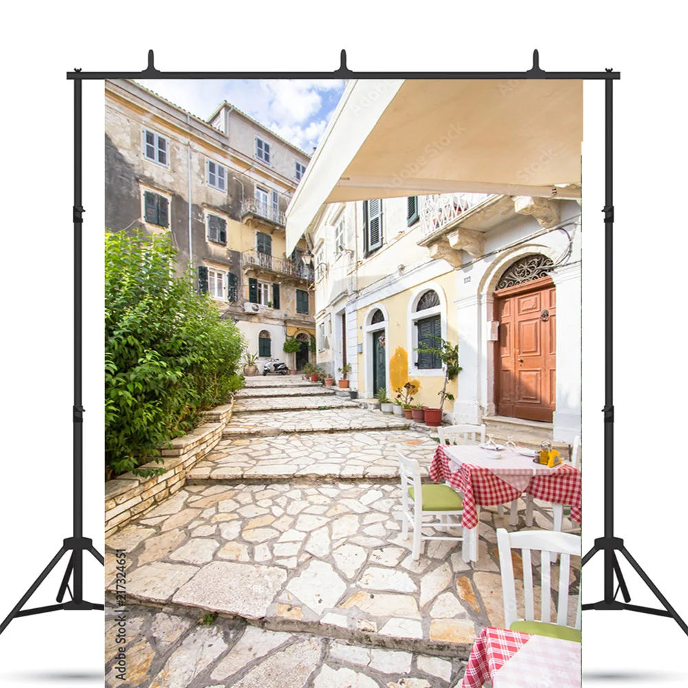 Paisaje de Isla de mar de flores y plantas verdes, casa antigua, pigmento blanco, Fondo de fotografía de boda, utilería LJD-04