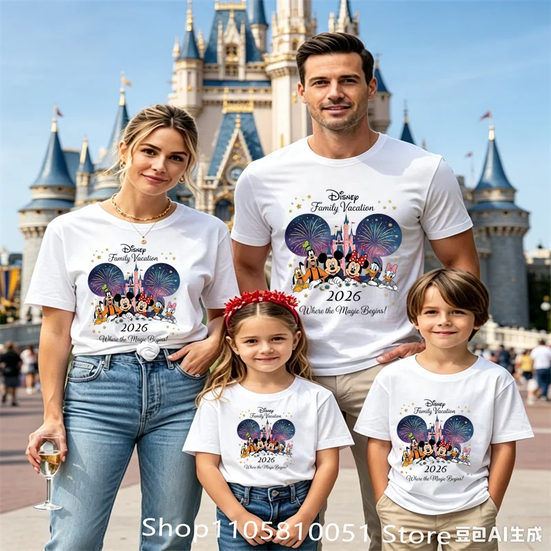 2026 Magic Kingdom Family Matching Shirts Solid Plain Crew Neck Tees Mom Dad Son Daughter Holiday Short Sleeve Tops