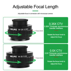 RELIFE 0.5X 0.35X adaptörü Lens odak ayarlanabilir kamera kurulum C montaj adaptörü için yeni tip trinoküler Stereo mikroskop