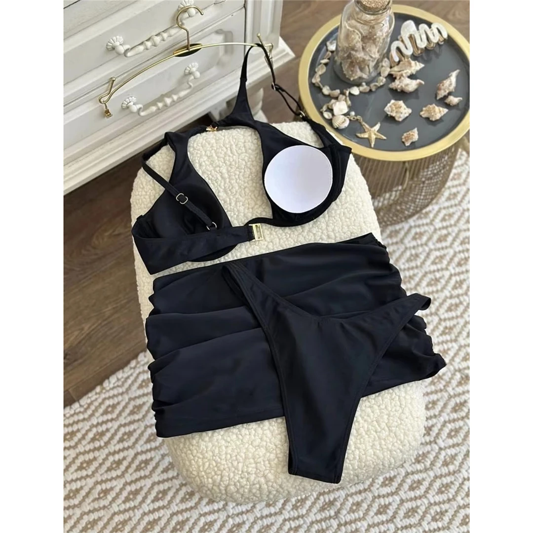 3-teiliges Bikini-Set mit Rock, Bügel-Bikini, Cut-Out-Design, Damen-Badebekleidung, dreiteiliger Bikini, Badeanzug, Badebekleidung, Schwimmbekleidung V7733 – Detail 13