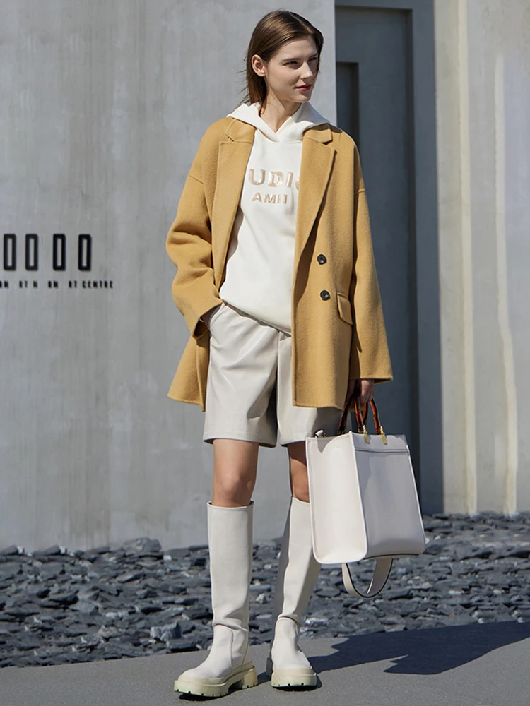 Amii Minimalism100% Woolen Coat For Women Winter Warm Elegant Double Side Blends Jackets Office Lady Blazer Over Coats 12020475