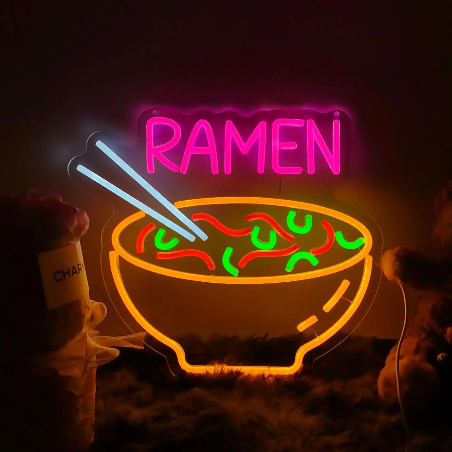 Ramen Neon Sign USB Dimmable Noodle LED Neon Light for Restaurant Ramen Shop Kitchen Gaming Room Anime Room Decoration Gift