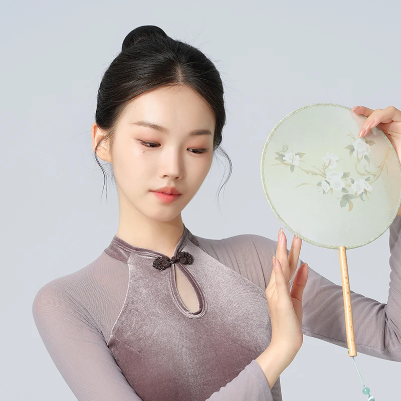 Ivoogle المرأة النمط الصيني المخملية لصق الباليه ثياب طويلة الأكمام الجمباز ارتداءها النايلون الرقص أكتيفيوير