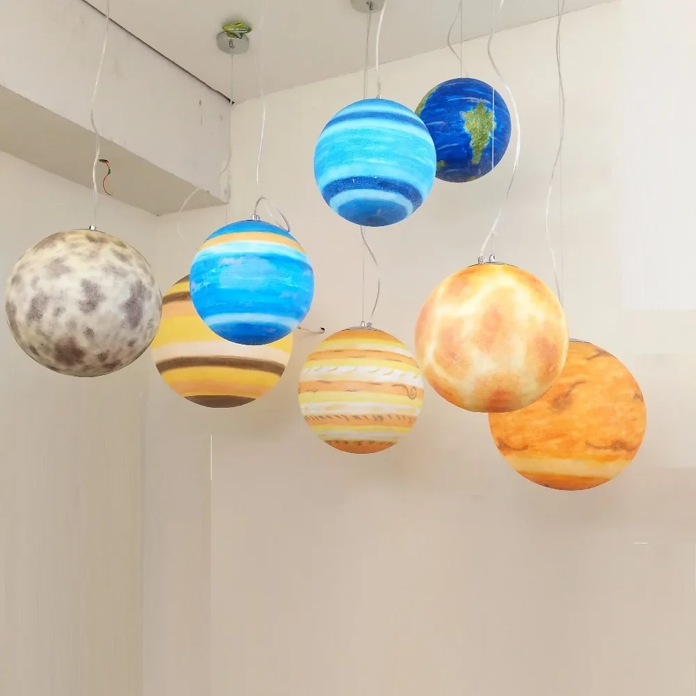 

Nordic Creative Universe Planet Acrylic Pendant Light Moon Sun Earth Mars Uranus Mercury Jupiter Saturn Planet Chirld Room Lamps