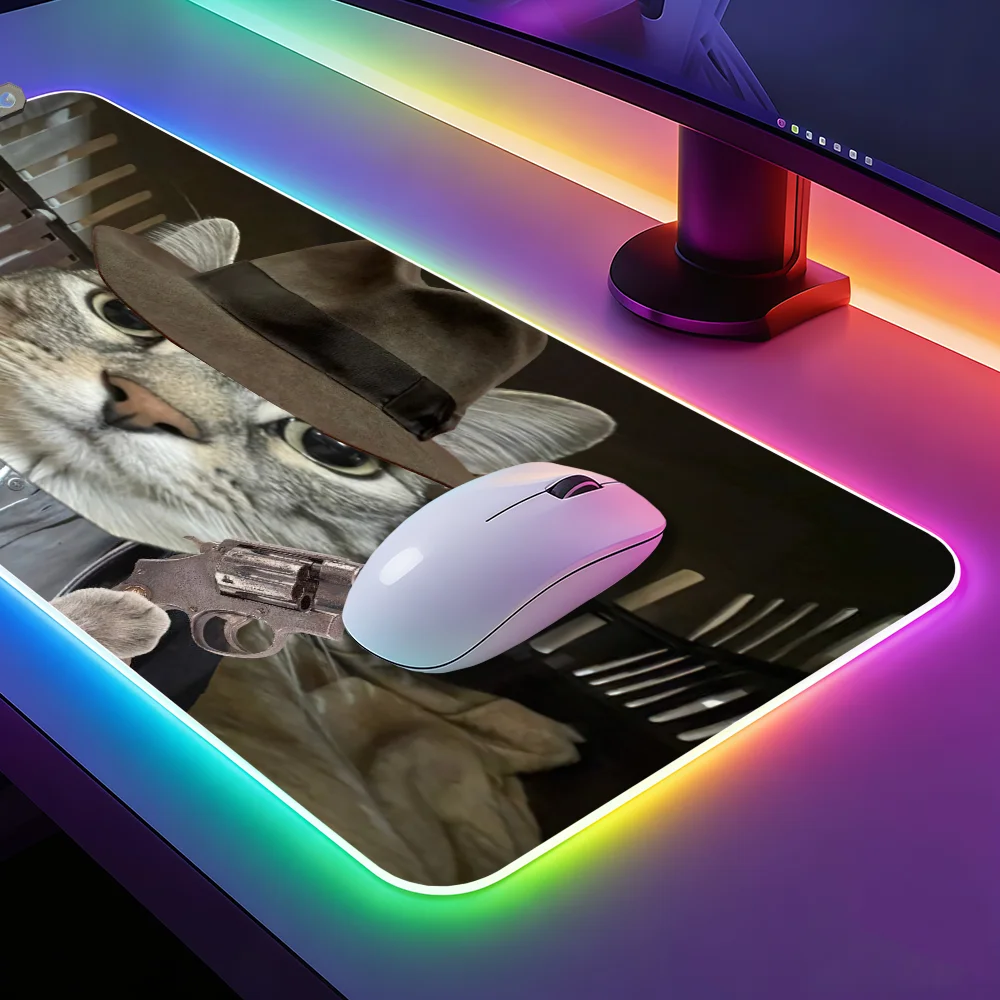 M-Meme Z-Zazu Silly Funny Cat Halloween Mouse Pad Gaming LED Table Pads Micro USB Backlit Rubber RGB Desk Mats Desktop XXL