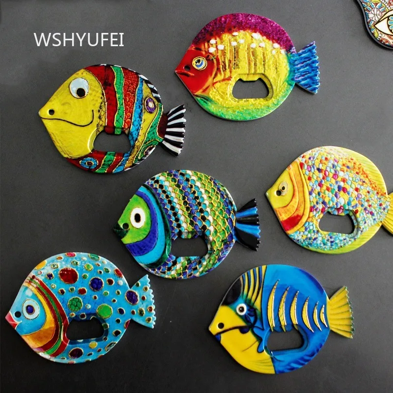 1pc Hot Stamping Small Fish Refrigerator Sticker Cute Chinese Style Animal Decoration Creative Bottle Opener Home Decoration