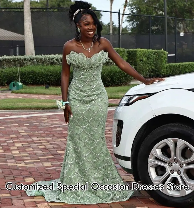 シンプルなストラップレスウエディングドレス 2026 スパンコールビーズマーメイドエレガントなパーティードレス女性のためのイブニングドレスカスタマイズ