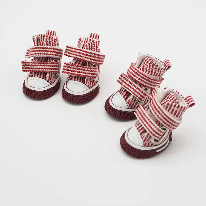 4 Pcs Puppy Pet Dog Anti-slip Shoes Sneakers Breathable Booties  outdoor Casual canvas Sneakers for Teddy small middle dogs
