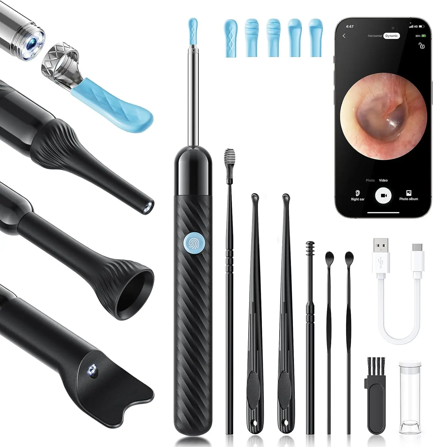 

Ear Wax Removal Tool with 1080P Camera & LED Light for Ear, Nose, Throat Examination