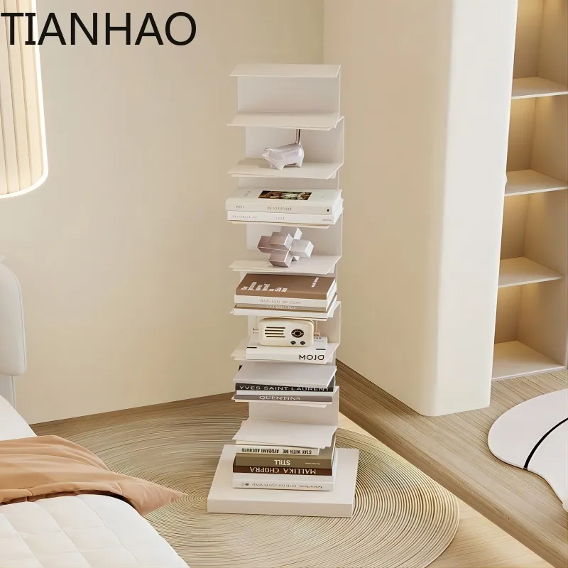 Wrought iron invisible corner floor bookshelf creative multi-layer storage storage living room simple bookcase